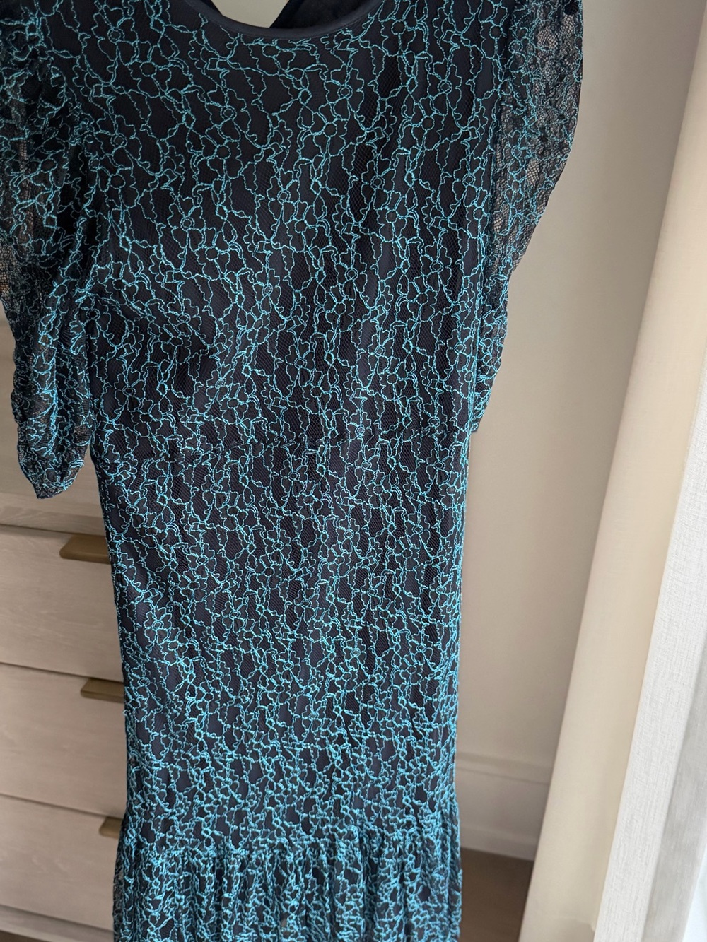 See By Chloe Black Dress with Teal Lace Overlay
